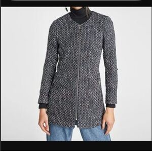 Zara Textured Weave Frock Coat With Zipper Size S